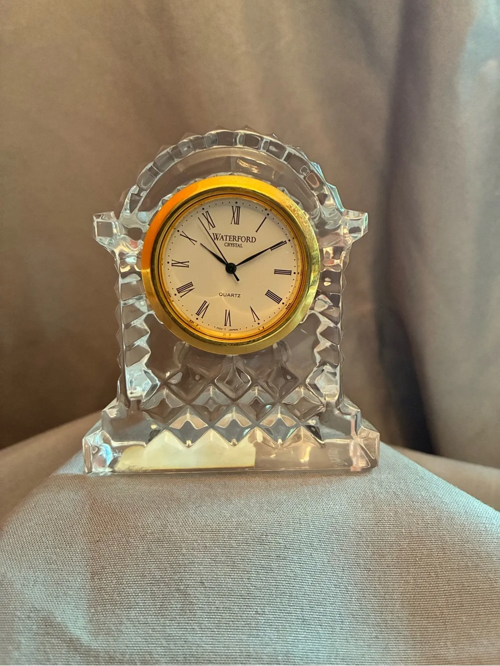 Waterford Crystal 3” Small Gold Ringed Carriage Clock, Needs Battery